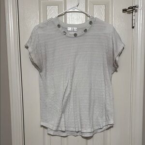 Gray Boxy T-Shirt with Cuffed Sleeves and Embellished Neckline